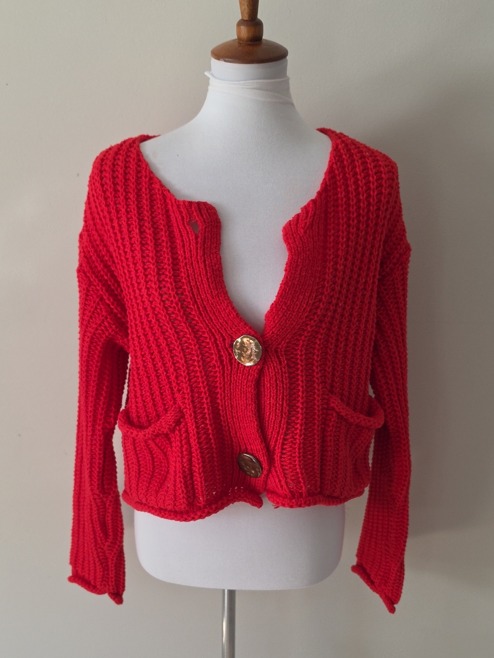 KATCH ME Red Button-Up Women's Sweater